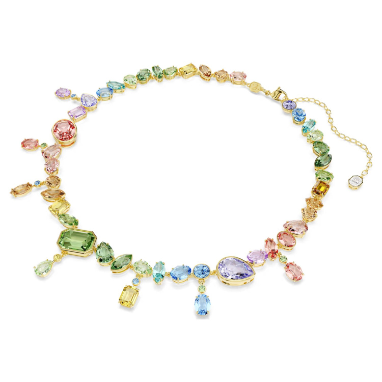 Gema necklace Mixed cuts, Dangling crystals, Multicolored, Gold-tone plated